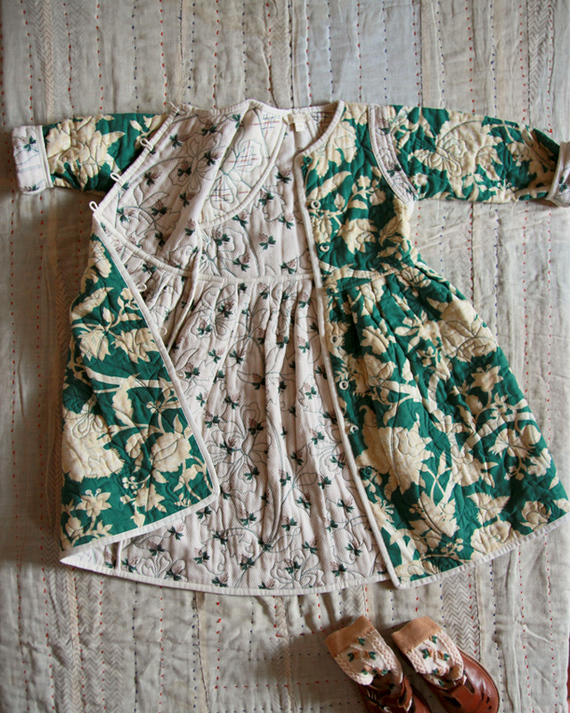 LILI et NENE キッズ BONJOUR 2024AW KIDS QUILTED DRESS COAT （green