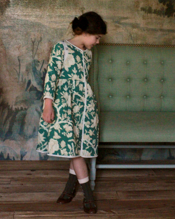 LILI et NENE キッズ BONJOUR 2024AW KIDS QUILTED DRESS COAT （green