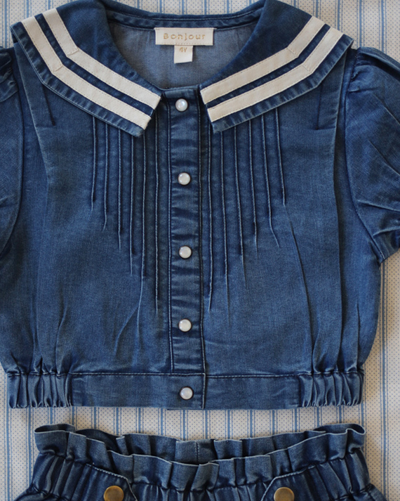 bonjour 12Yブラウス LILI et NENE キッズ BONJOUR 2024SS KIDS SET - CROP SHIRT + SHORT