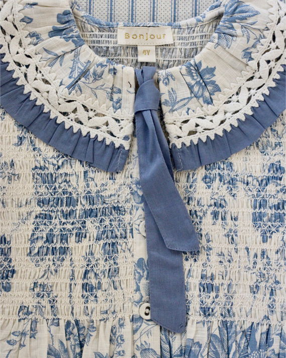 LILI et NENE キッズ BONJOUR 2024SS KIDS TIE BLOUSE Blue tapestry 