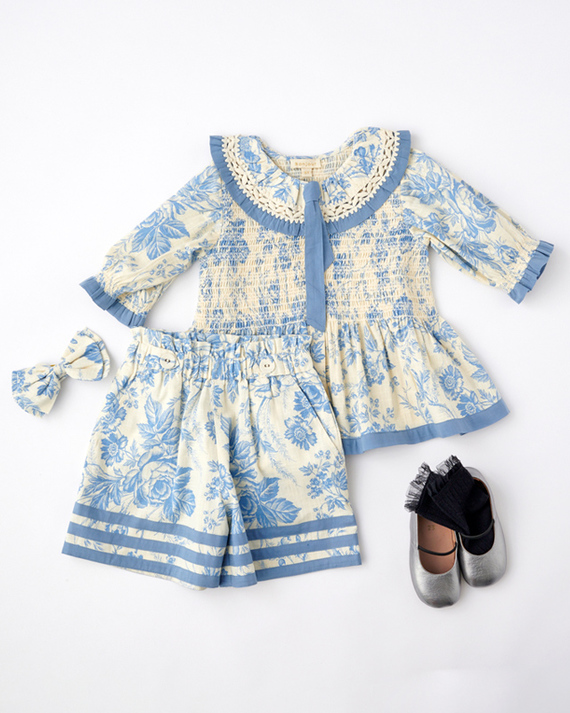 LILI et NENE キッズ BONJOUR 2024SS KIDS TIE BLOUSE Blue tapestry