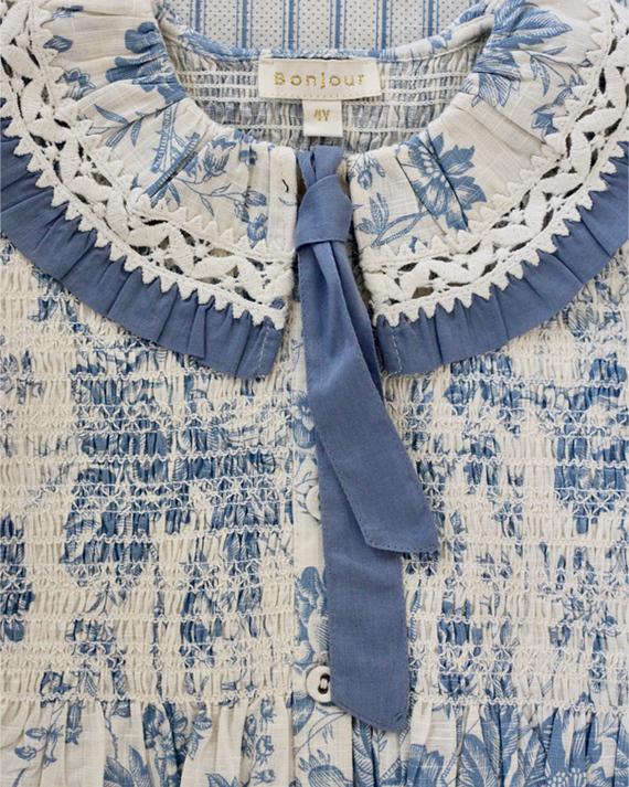LILI et NENE キッズ BONJOUR 2024SS KIDS TIE BLOUSE Blue