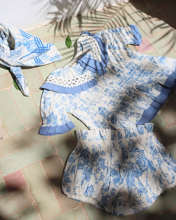 LILI et NENE キッズ BONJOUR 2024SS KIDS TIE BLOUSE Blue