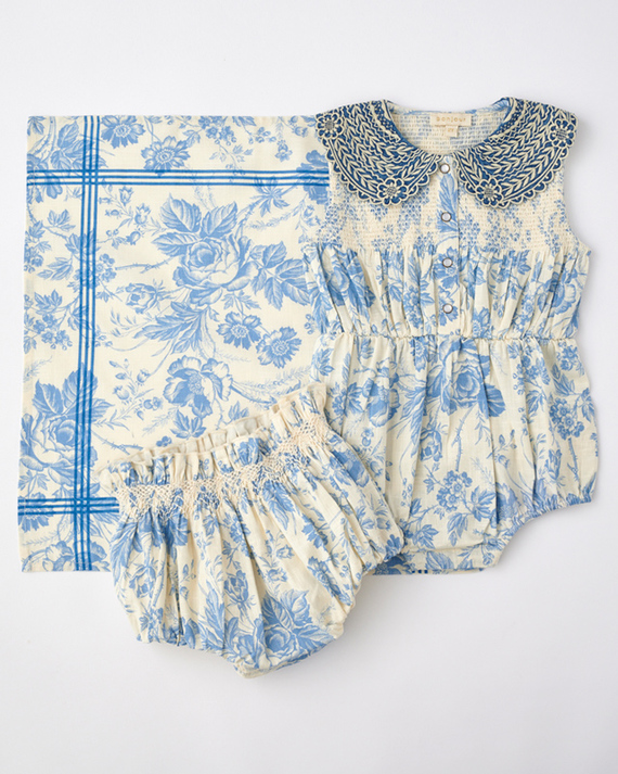 LILI et NENE ベビー BONJOUR 2024SS BABY BLOOMER + SCARF 50*50 Blue 