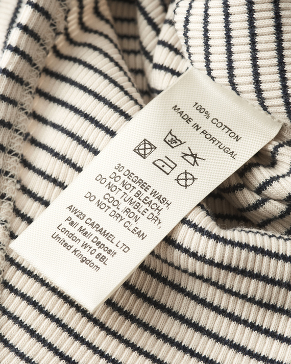 LILI et NENE ベビー CARAMEL JERSEY BABY ROMPER（NAVY/CREAM ）12M-18M