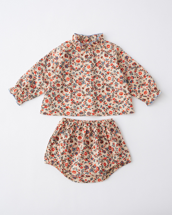 LILI et NENE ベビー CARAMEL 2023AW WOVEN BABY SET（CREAM FLORAL