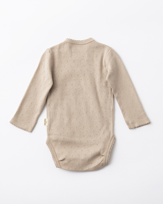 LILI et NENE ベビー KONGES SLOEJD ベビー ピコレース付き長袖ロンパース（ROSE GRAY ローズグレー）3M-9M